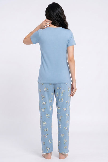 Zivame Farm Lore Knit Cotton Pyjama Set - Glaciar Lake — image 3
